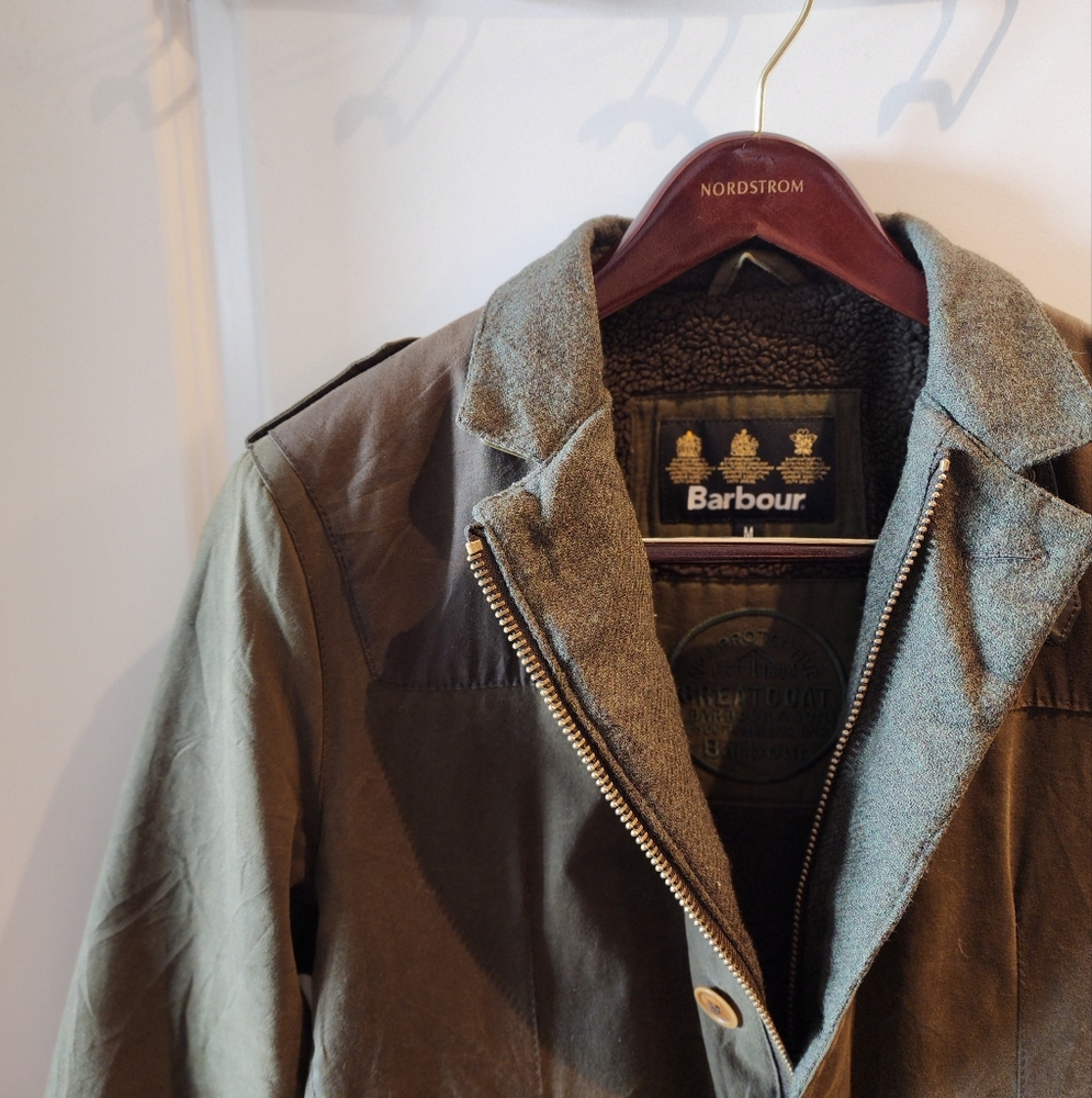 Barbour Greatcoat Wyton Wax Hybrid Sportcoat Medium Tweed And Leather Accents